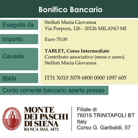 Corso TABLET Intermediate bonifico bancario